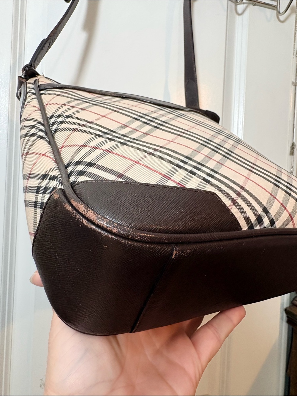 Burberry Vintage House Check Crossbody Bag Brown Saffiano Leather Trim - Picture 5 of 16